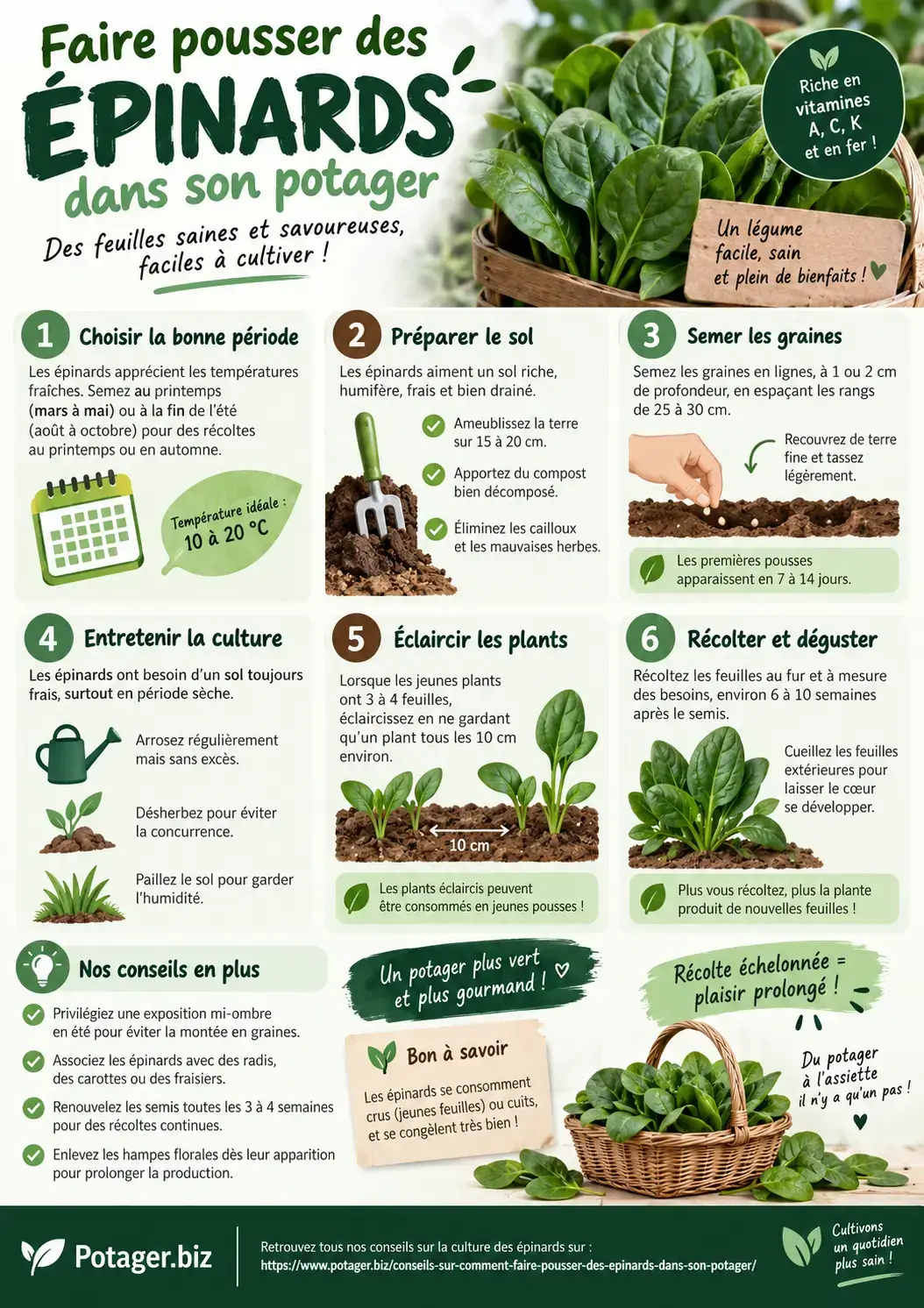 Conseils sur comment faire pousser des épinards dans son potager