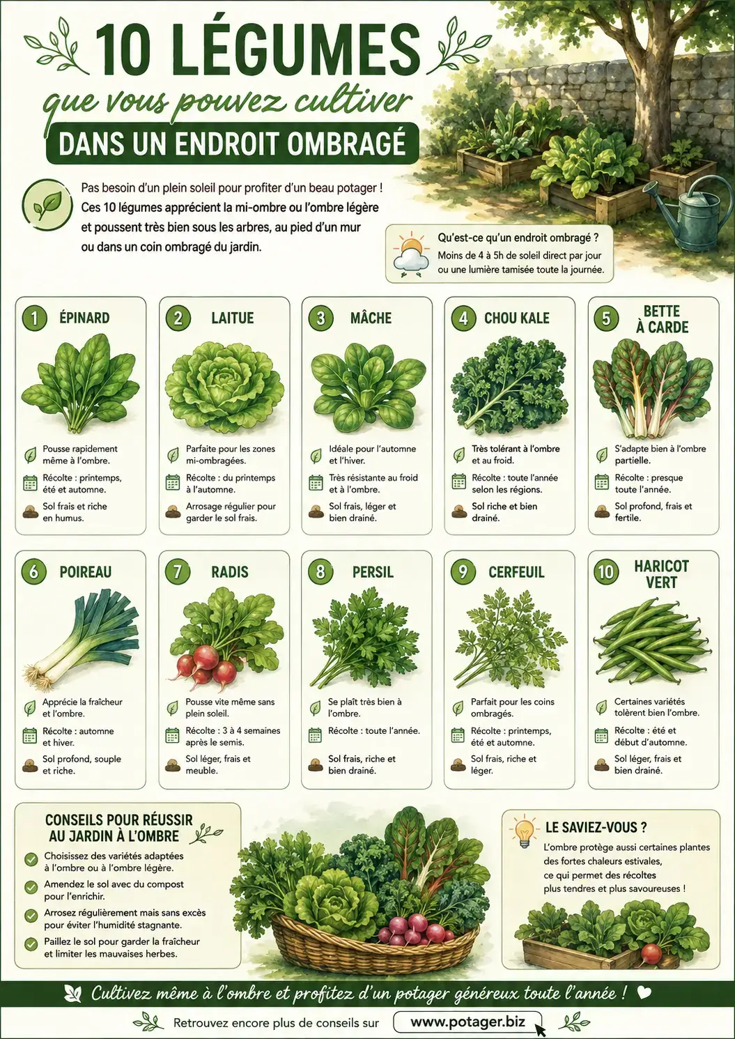 10 légumes que vous pouvez cultiver dans un endroit ombragé