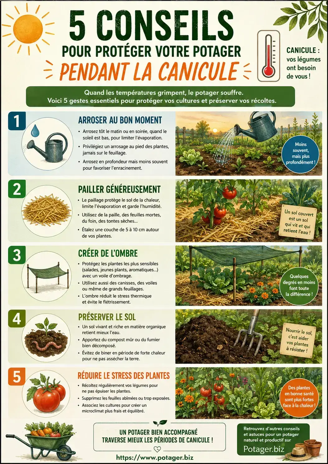 Infographie 5 conseils pour protéger votre potager pendant la canicule