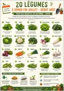 20 légumes à semer fin juillet – début août pour des récoltes en automne-hiver - infographie