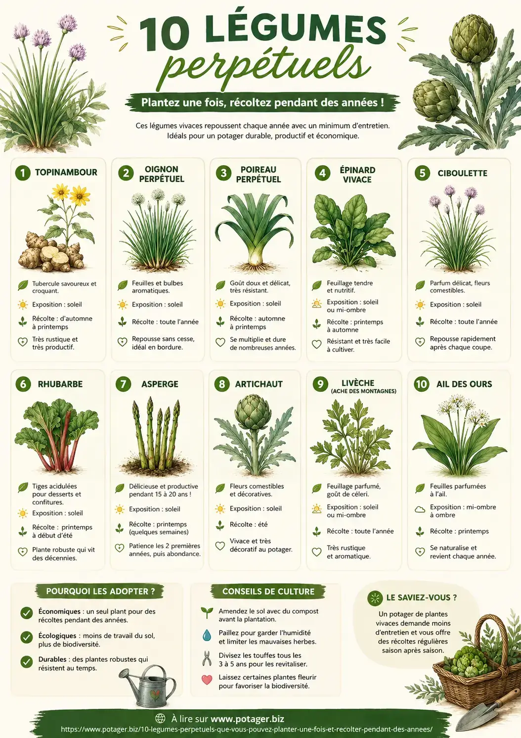 10 légumes perpétuels - infographie