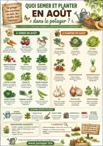 Quoi semer et planter en août dans le potager - infographie